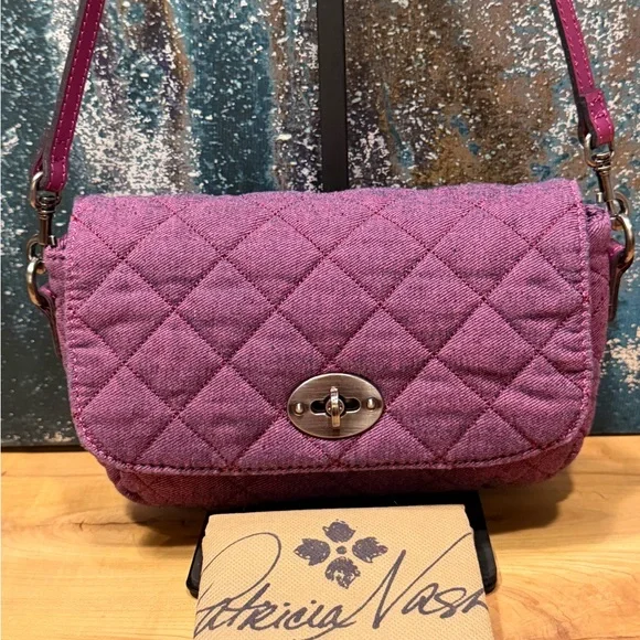 Patricia Nash Quilted Denim Bonny Crossbody in stunning Dark Pink (fusha) NWOT